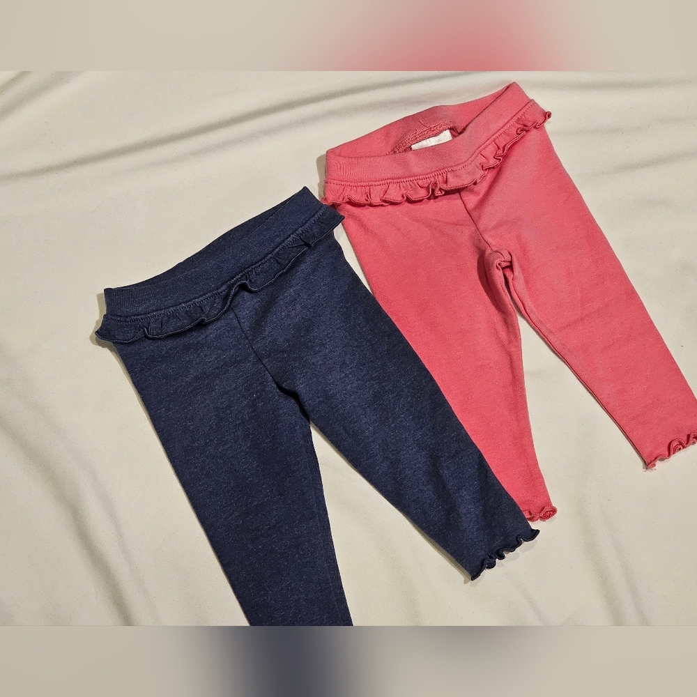 Set Of 2 Garanimals Ruffle Leggings- Pink and Navy- 3-6 Months